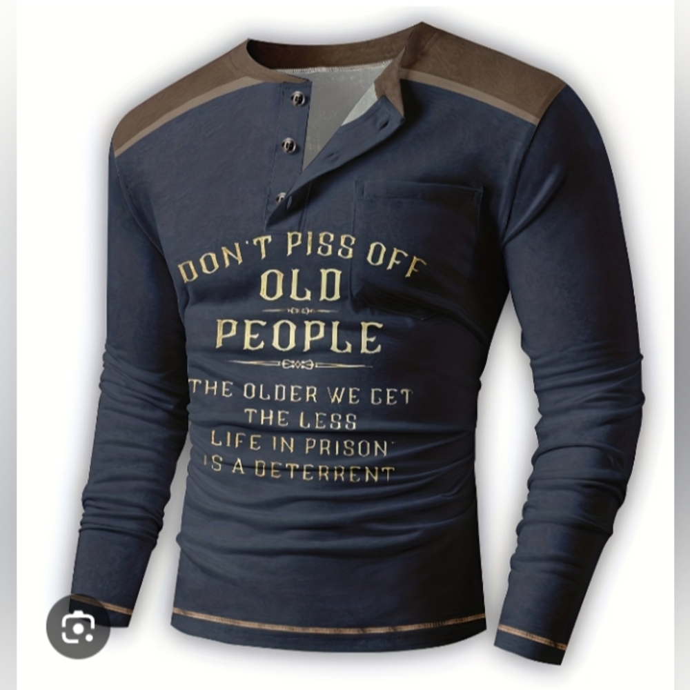 Men's, Blue And Brown,Graphic, Long Sleeve Shirt, Size 3X